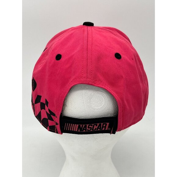NASCAR Pink Cotton Cap Hat With Black Checkered Flag Design & Adjustable Strap - Picture 3 of 13